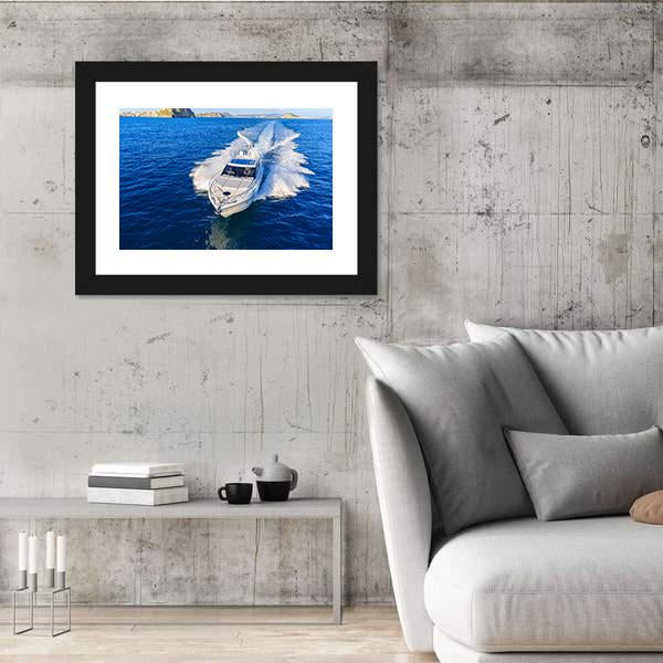 White Yacht In Ocean Canvas Wall Art-3 Horizontal-Gallery Wrap-25" x 16"-Tiaracle