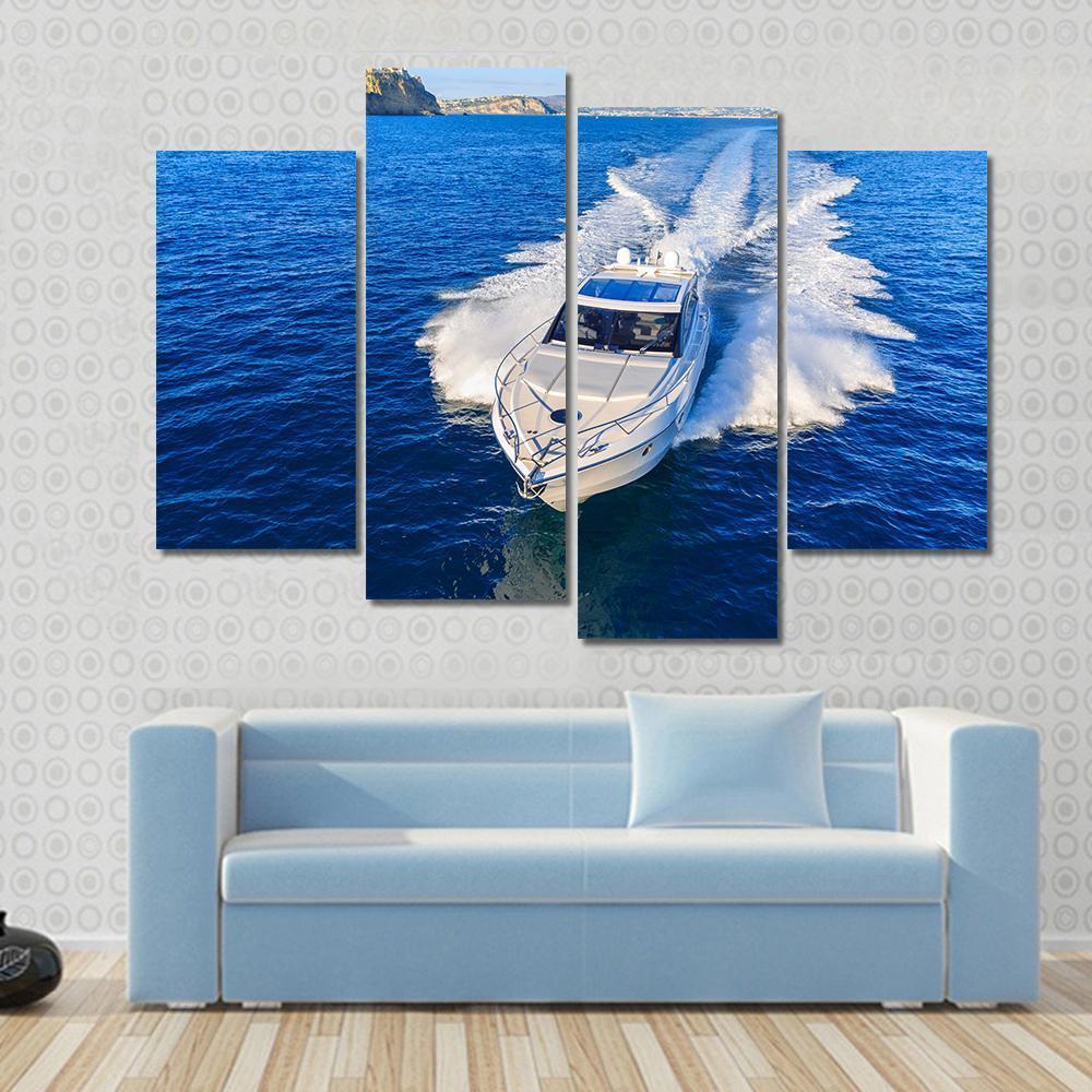 White Yacht In Ocean Canvas Wall Art-4 Pop-Gallery Wrap-50" x 32"-Tiaracle
