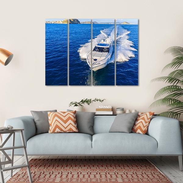White Yacht In Ocean Canvas Wall Art-4 Horizontal-Gallery Wrap-34" x 24"-Tiaracle