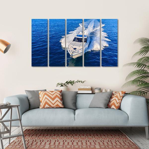 White Yacht In Ocean Canvas Wall Art-5 Horizontal-Gallery Wrap-22" x 12"-Tiaracle