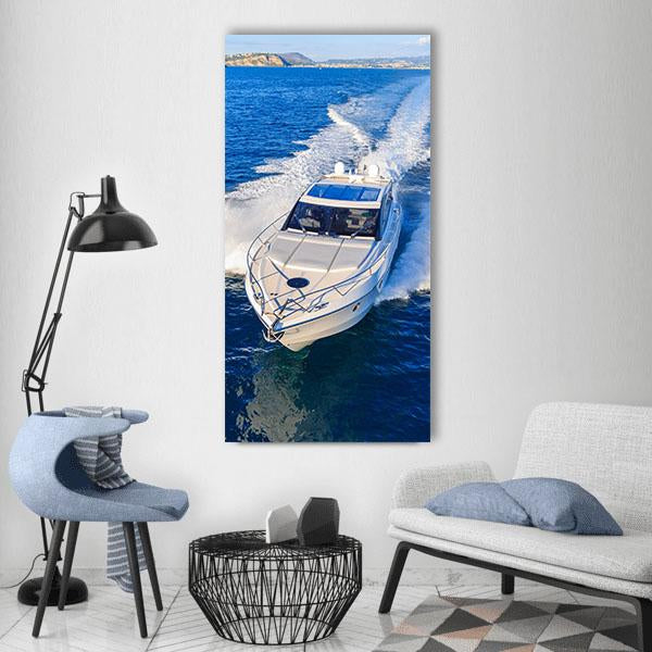 White Yacht In Ocean Vertical Canvas Wall Art-1 Vertical-Gallery Wrap-12" x 24"-Tiaracle