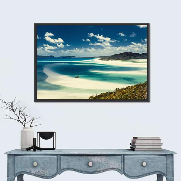 Whitehaven Beach In Queensland Canvas Wall Art-1 Piece-Floating Frame-24" x 16"-Tiaracle