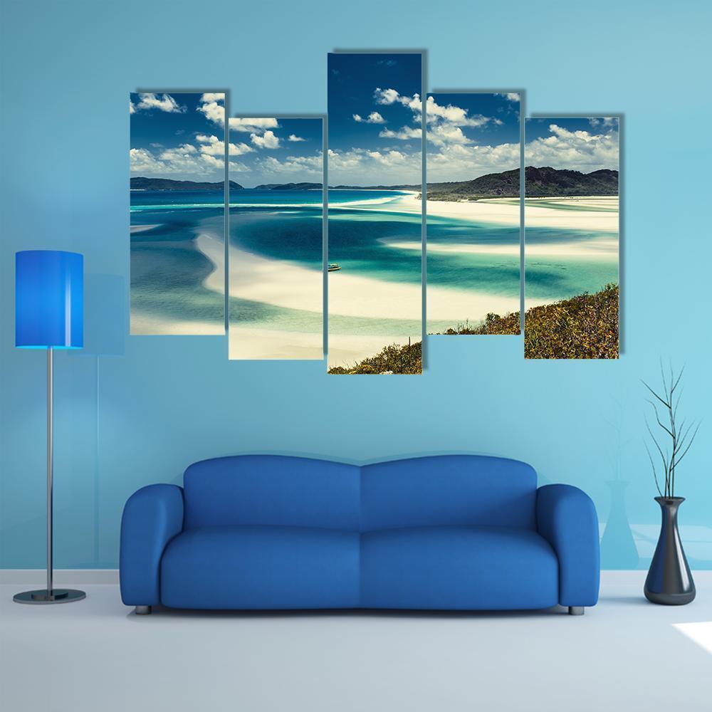 Whitehaven Beach In Queensland Canvas Wall Art-5 Pop-Gallery Wrap-47" x 32"-Tiaracle