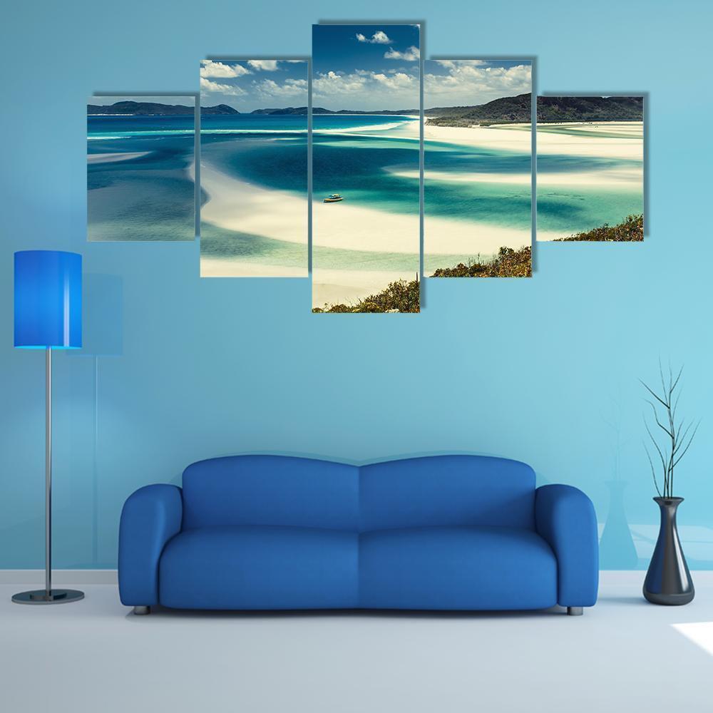 Whitehaven Beach In Queensland Canvas Wall Art-5 Star-Gallery Wrap-62" x 32"-Tiaracle