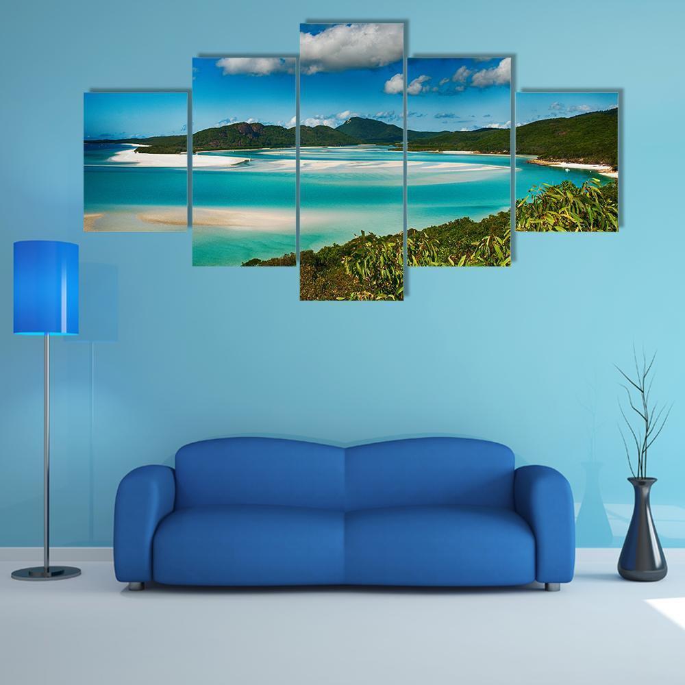 Whitehaven Beach Lagoon Canvas Wall Art-5 Star-Gallery Wrap-62&quot; x 32&quot;-Tiaracle