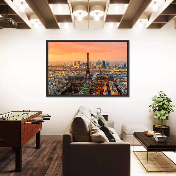 Wide Angle View Of Paris At Twilight France Canvas Wall Art-5 Horizontal-Gallery Wrap-22" x 12"-Tiaracle