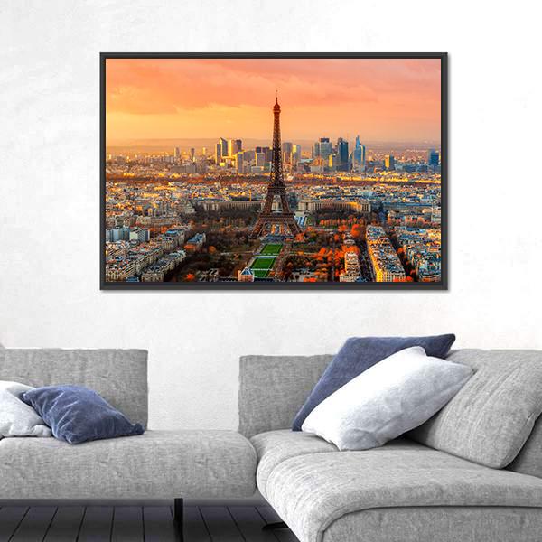 Wide Angle View Of Paris At Twilight France Canvas Wall Art-5 Horizontal-Gallery Wrap-22" x 12"-Tiaracle