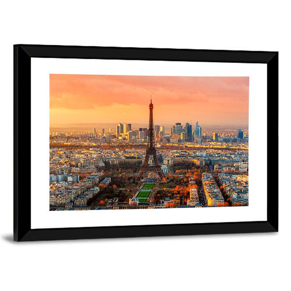 Wide Angle View Of Paris At Twilight France Canvas Wall Art-5 Horizontal-Gallery Wrap-22" x 12"-Tiaracle