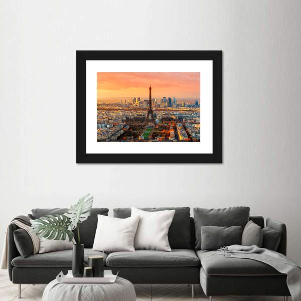 Wide Angle View Of Paris At Twilight France Canvas Wall Art-5 Horizontal-Gallery Wrap-22" x 12"-Tiaracle