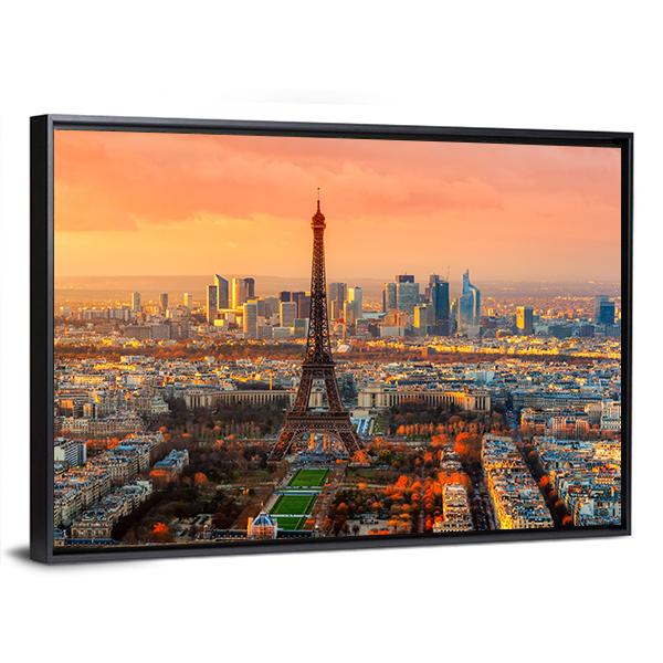 Wide Angle View Of Paris At Twilight France Canvas Wall Art-5 Horizontal-Gallery Wrap-22" x 12"-Tiaracle