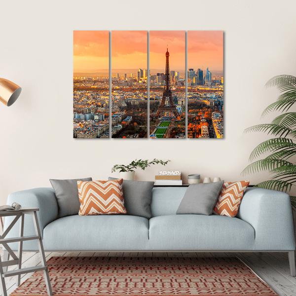 Wide Angle View Of Paris At Twilight France Canvas Wall Art-4 Horizontal-Gallery Wrap-34" x 24"-Tiaracle