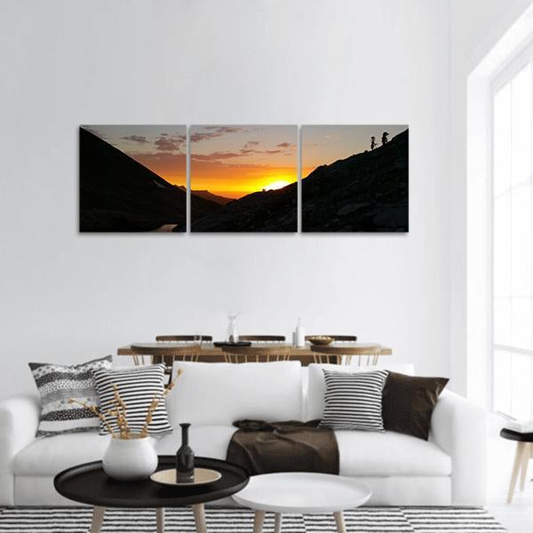 Wide Mountains At Sunset Panoramic Canvas Wall Art-3 Piece-25" x 08"-Tiaracle