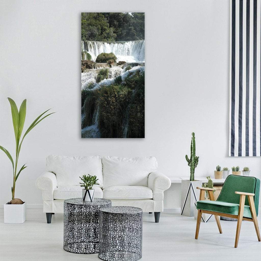 Wide View Of Waterfall Vertical Canvas Wall Art-1 Vertical-Gallery Wrap-12" x 24"-Tiaracle