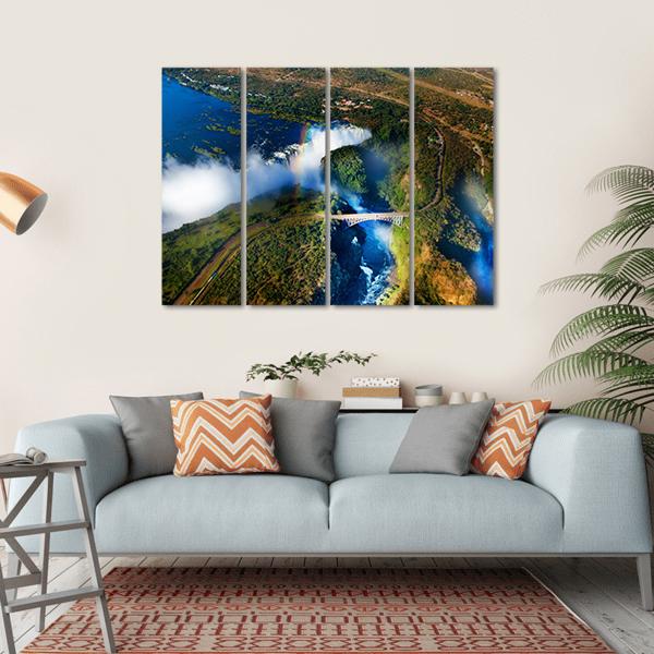 Widest Victoria Falls From The Air Canvas Wall Art-4 Horizontal-Gallery Wrap-34" x 24"-Tiaracle
