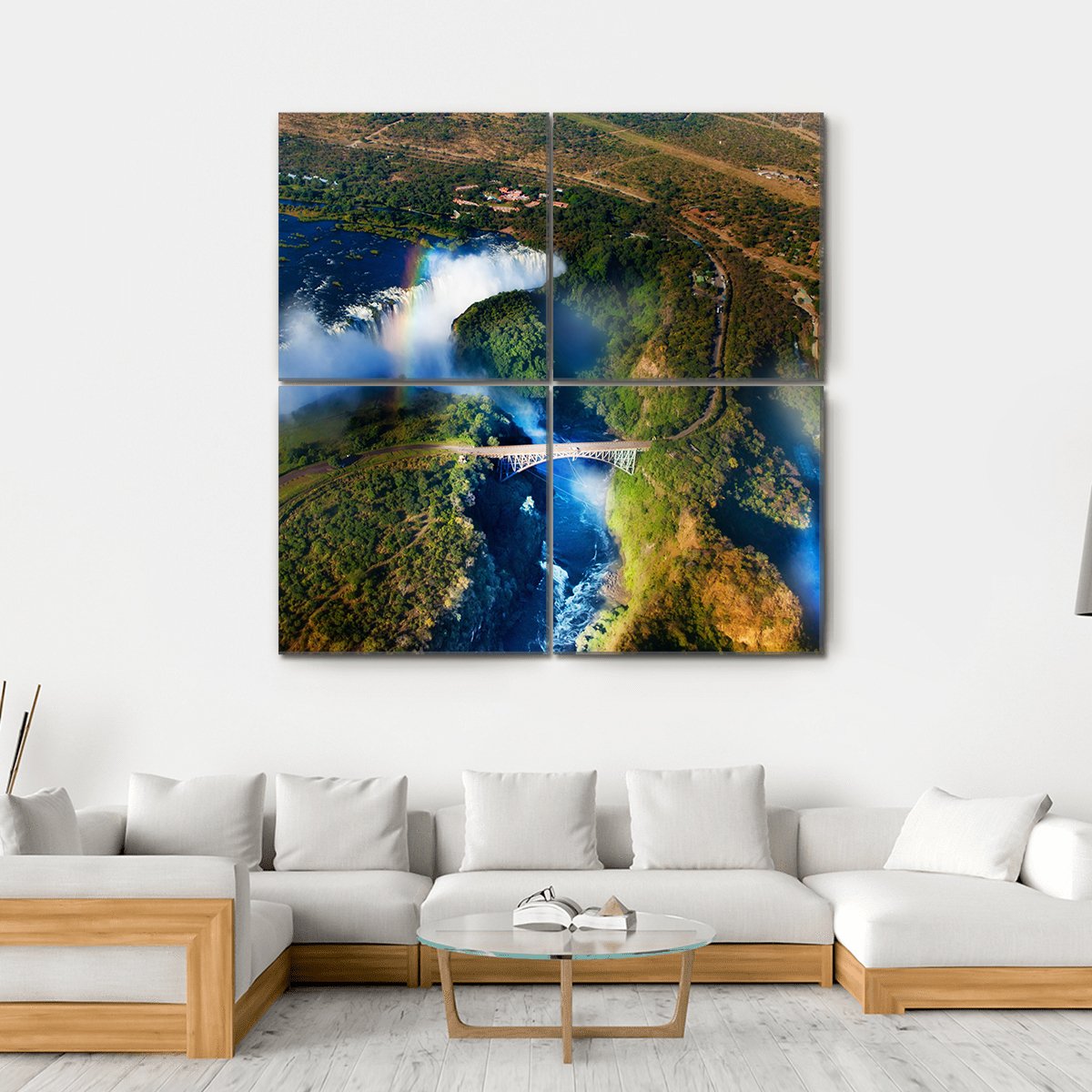 Widest Victoria Falls From The Air Canvas Wall Art-4 Square-Gallery Wrap-17" x 17"-Tiaracle