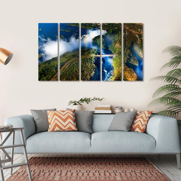 Widest Victoria Falls From The Air Canvas Wall Art-5 Horizontal-Gallery Wrap-22" x 12"-Tiaracle