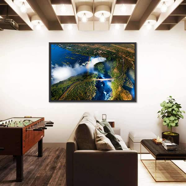 Widest Victoria Falls From The Air Canvas Wall Art-5 Horizontal-Gallery Wrap-22" x 12"-Tiaracle