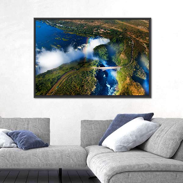 Widest Victoria Falls From The Air Canvas Wall Art-3 Horizontal-Gallery Wrap-25" x 16"-Tiaracle