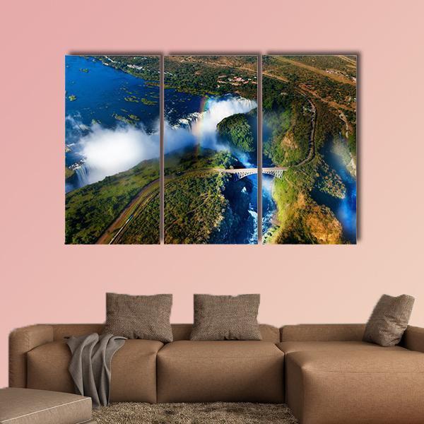 Widest Victoria Falls From The Air Canvas Wall Art-3 Horizontal-Gallery Wrap-37" x 24"-Tiaracle