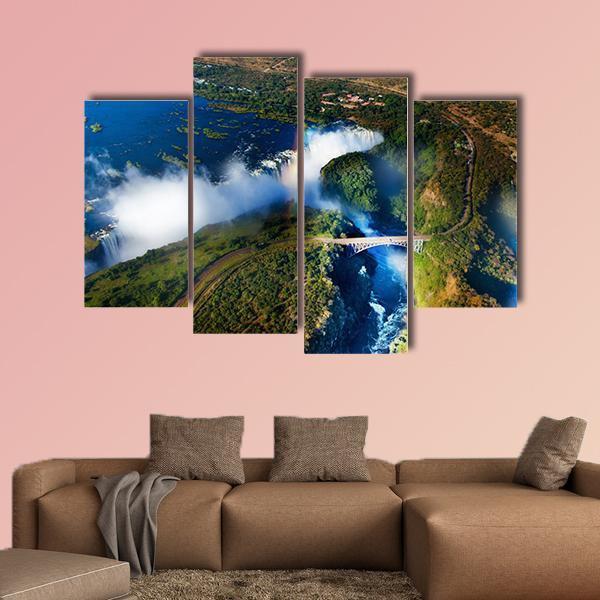 Widest Victoria Falls From The Air Canvas Wall Art-4 Pop-Gallery Wrap-50" x 32"-Tiaracle
