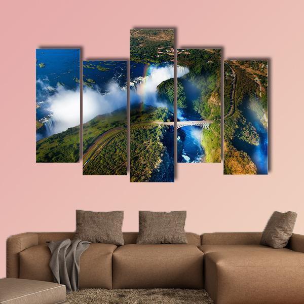 Widest Victoria Falls From The Air Canvas Wall Art-5 Pop-Gallery Wrap-47" x 32"-Tiaracle