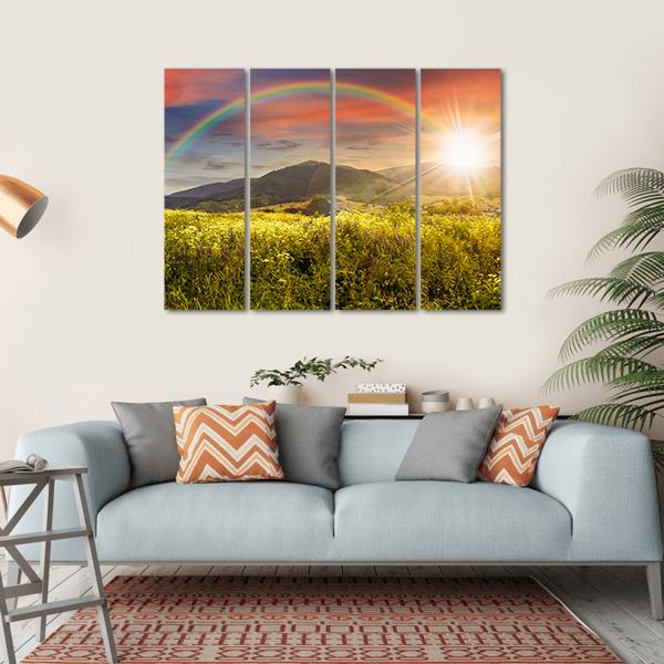 Meadow In Mountains With Rainbow Canvas Wall Art-5 Horizontal-Gallery Wrap-22" x 12"-Tiaracle