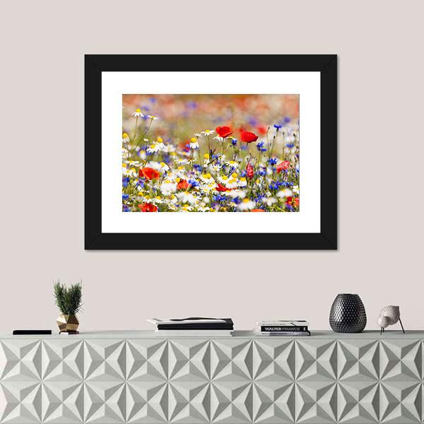 Wild Flowers On The Meadow At Spring Time Canvas Wall Art-1 Piece-Framed Print-20" x 16"-Tiaracle