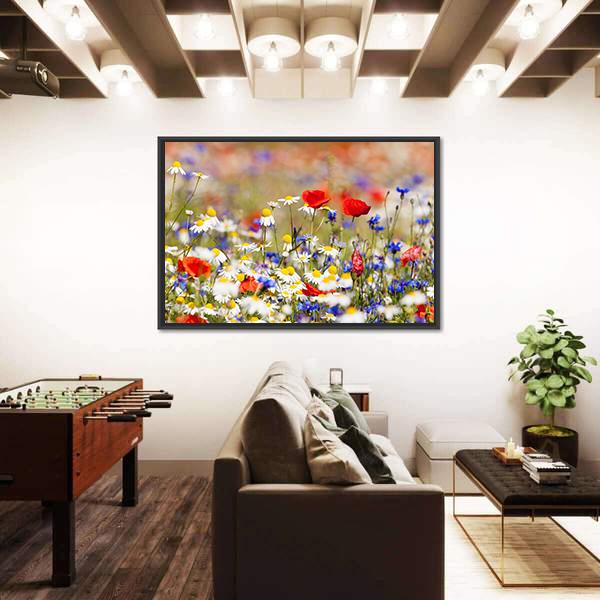 Wild Flowers On The Meadow At Spring Time Canvas Wall Art-3 Horizontal-Gallery Wrap-25" x 16"-Tiaracle