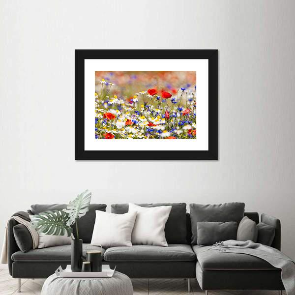 Wild Flowers On The Meadow At Spring Time Canvas Wall Art-3 Horizontal-Gallery Wrap-25" x 16"-Tiaracle