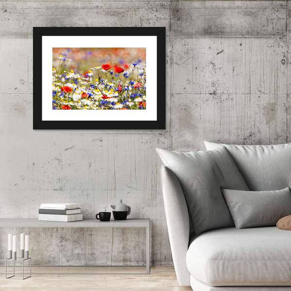 Wild Flowers On The Meadow At Spring Time Canvas Wall Art-3 Horizontal-Gallery Wrap-25" x 16"-Tiaracle