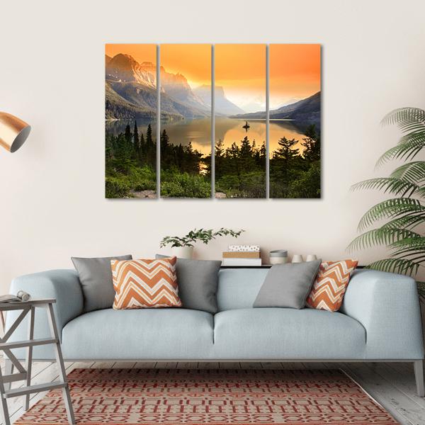 Wild Goose Island In Glacier National Park Canvas Wall Art-4 Horizontal-Gallery Wrap-34" x 24"-Tiaracle