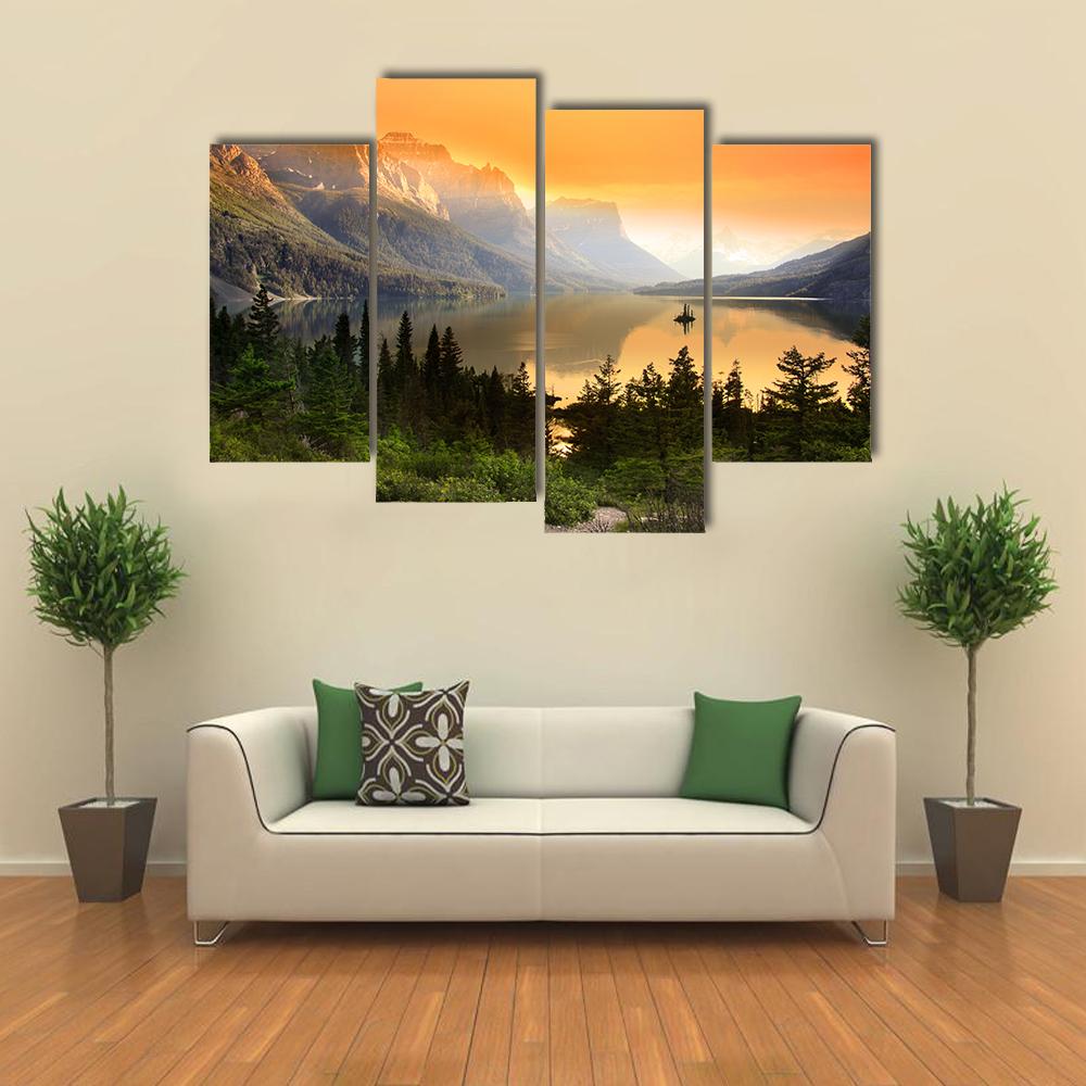 Wild Goose Island In Glacier National Park Canvas Wall Art-4 Pop-Gallery Wrap-34" x 20"-Tiaracle