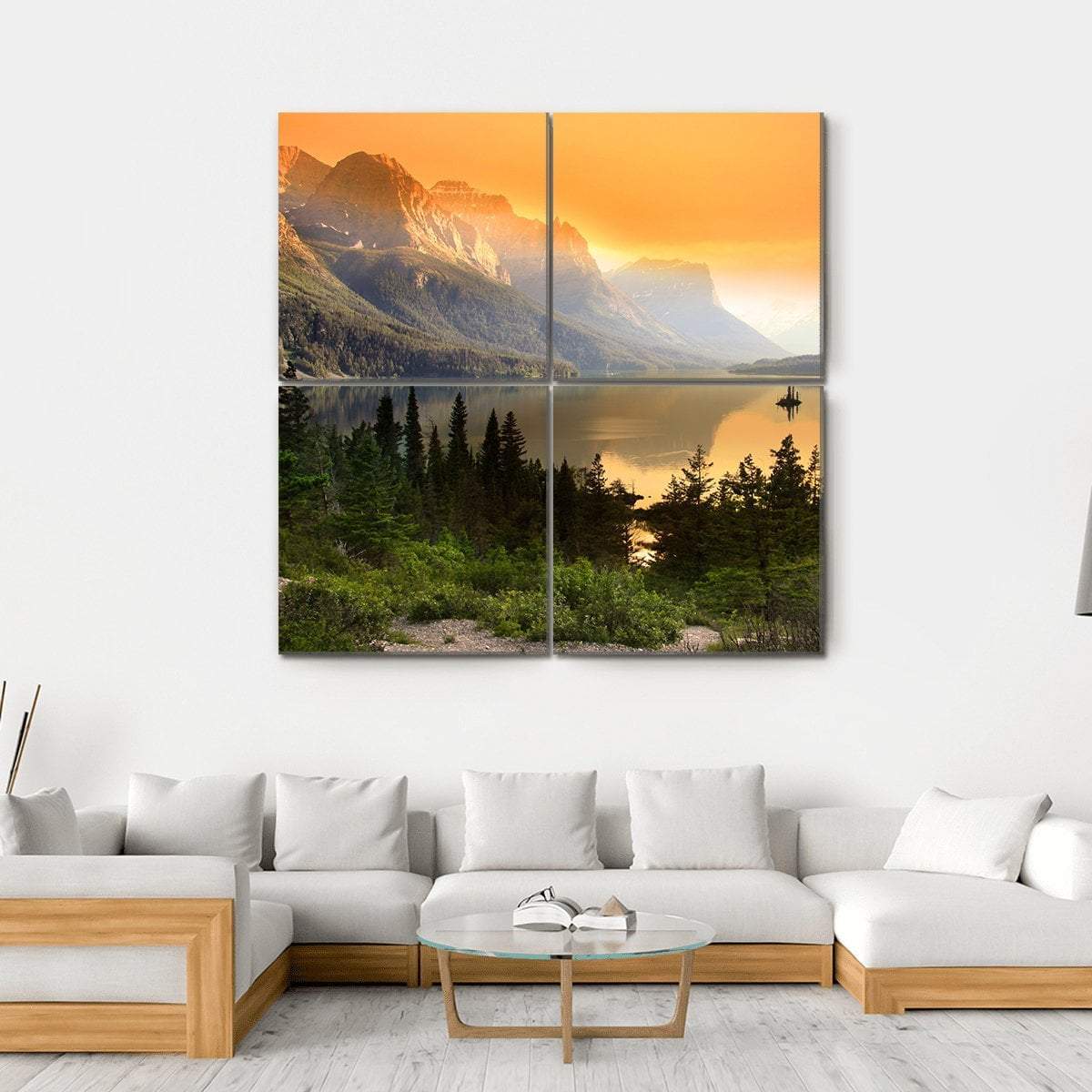 Wild Goose Island In Glacier National Park Canvas Wall Art-4 Square-Gallery Wrap-17" x 17"-Tiaracle