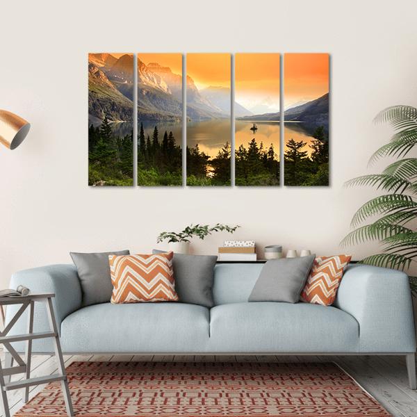 Wild Goose Island In Glacier National Park Canvas Wall Art-5 Horizontal-Gallery Wrap-22" x 12"-Tiaracle