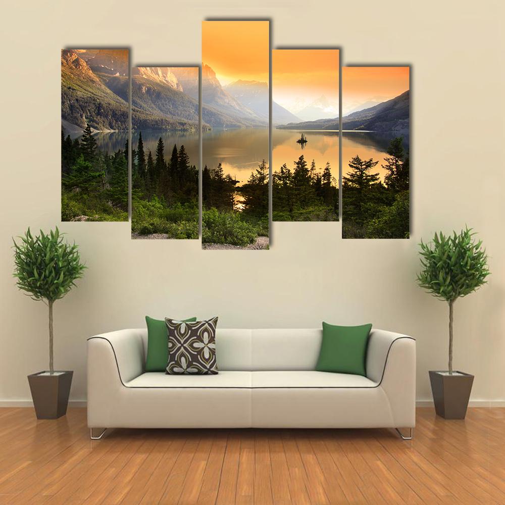Wild Goose Island In Glacier National Park Canvas Wall Art-5 Pop-Gallery Wrap-32" x 21"-Tiaracle