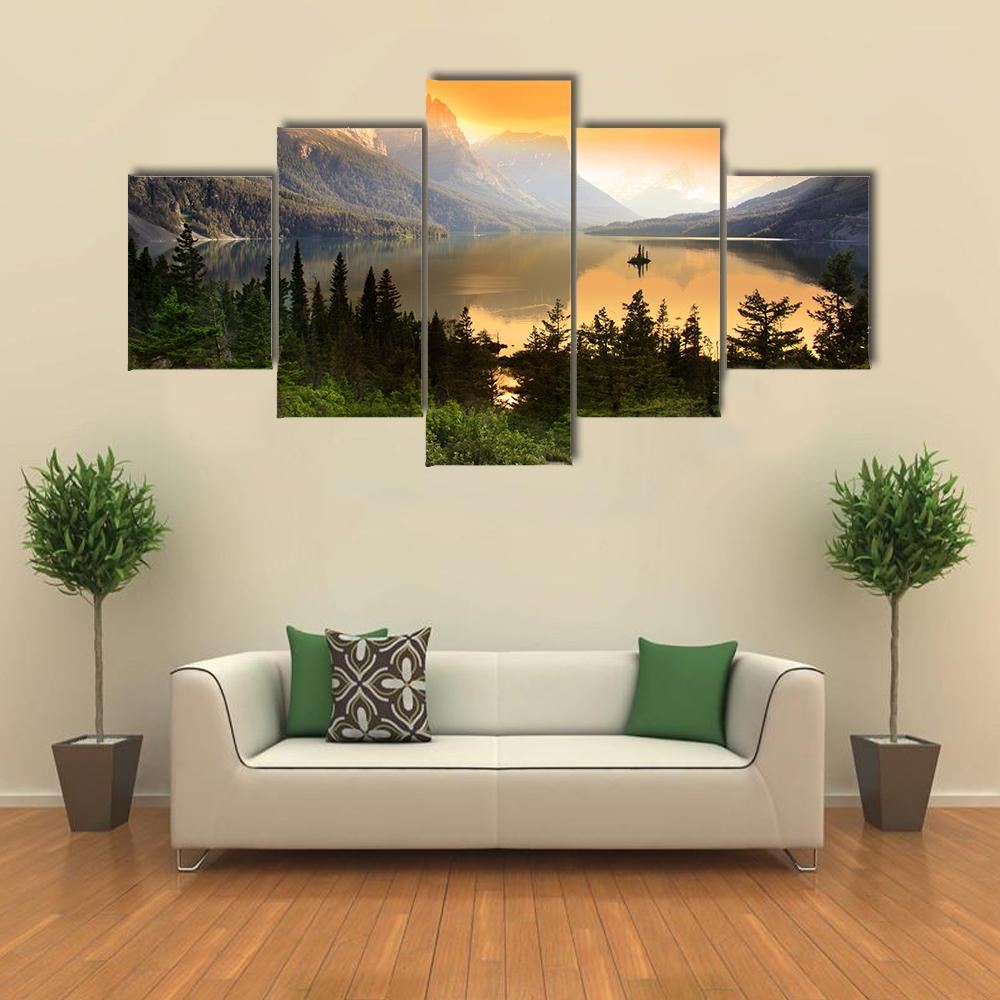 Wild Goose Island In Glacier National Park Canvas Wall Art-5 Star-Gallery Wrap-42" x 21"-Tiaracle