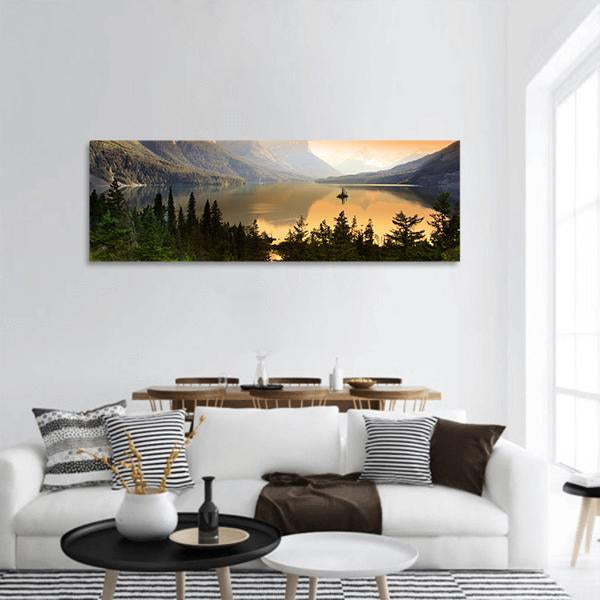 Wild Goose Island In Glacier National Park Panoramic Canvas Wall Art-3 Piece-25" x 08"-Tiaracle