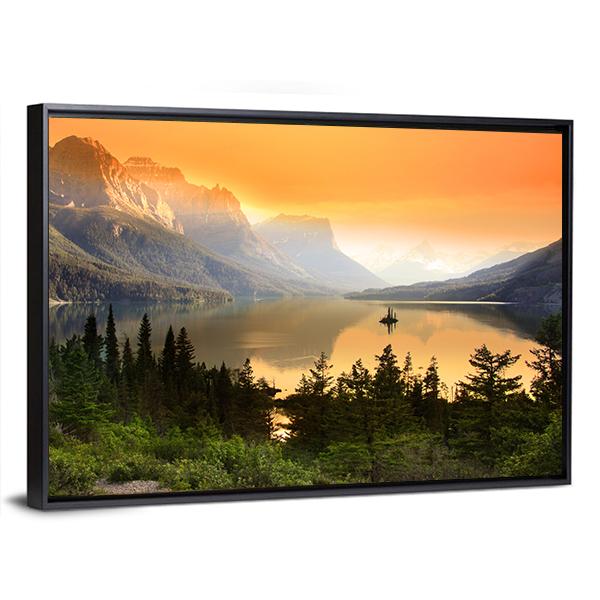 Wild Goose Island In Glacier National Park Panoramic Canvas Wall Art-1 Piece-36" x 12"-Tiaracle