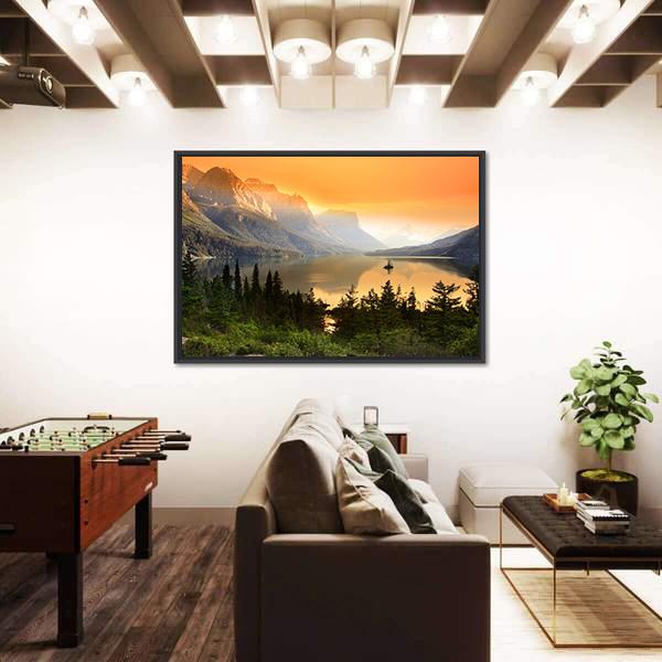 Wild Goose Island In Glacier National Park Panoramic Canvas Wall Art-1 Piece-36" x 12"-Tiaracle