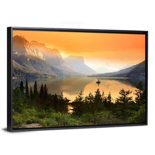 Wild Goose Island On Saint Mary Lake Canvas Wall Art-3 Horizontal-Gallery Wrap-25" x 16"-Tiaracle