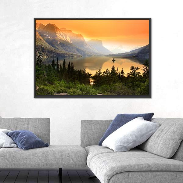 Wild Goose Island On Saint Mary Lake Canvas Wall Art-3 Horizontal-Gallery Wrap-25" x 16"-Tiaracle