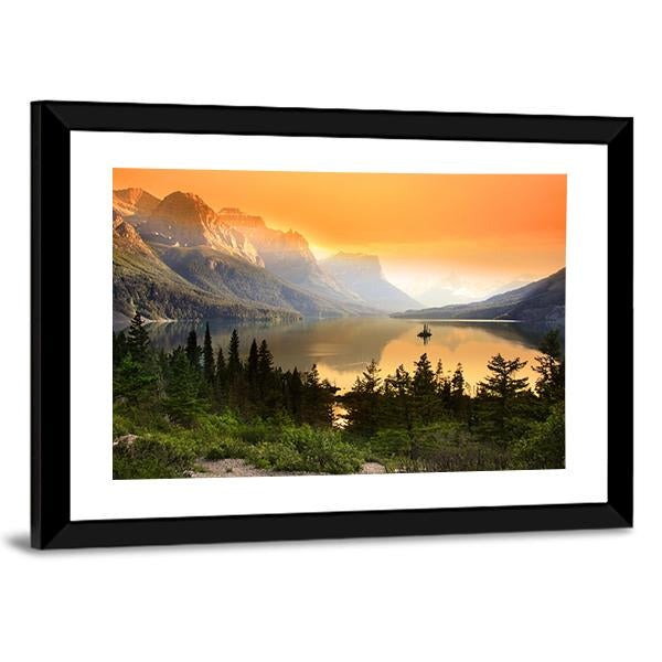 Wild Goose Island On Saint Mary Lake Canvas Wall Art-5 Horizontal-Gallery Wrap-22" x 12"-Tiaracle