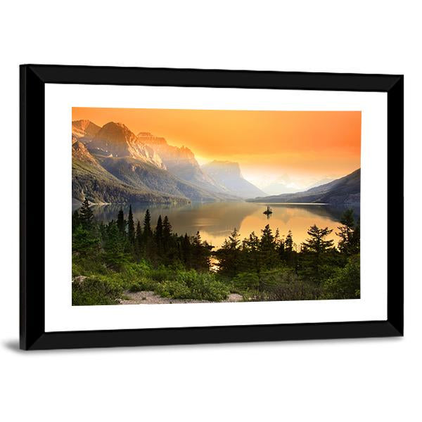 Wild Goose Island On Saint Mary Lake Canvas Wall Art-3 Horizontal-Gallery Wrap-25" x 16"-Tiaracle