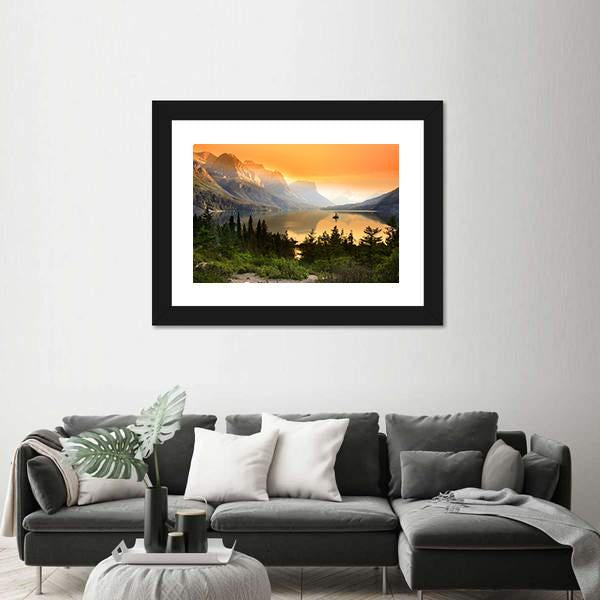 Wild Goose Island On Saint Mary Lake Canvas Wall Art-3 Horizontal-Gallery Wrap-25" x 16"-Tiaracle