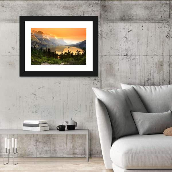 Wild Goose Island On Saint Mary Lake Canvas Wall Art-3 Horizontal-Gallery Wrap-25" x 16"-Tiaracle