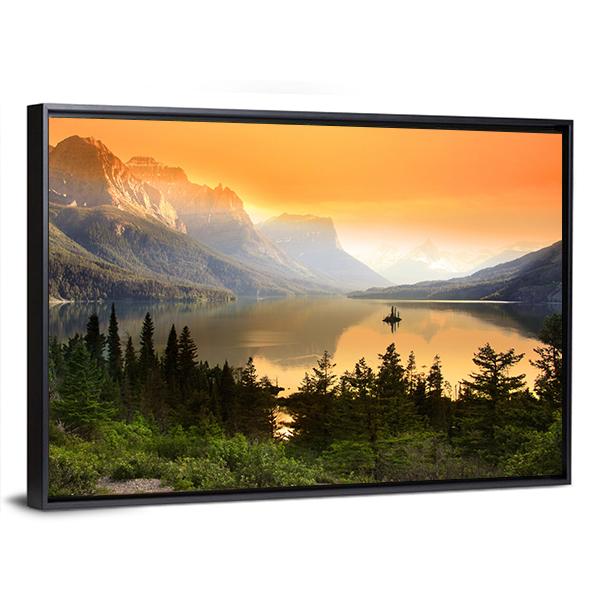 Wild Goose Island On Saint Mary Lake Canvas Wall Art-5 Horizontal-Gallery Wrap-22" x 12"-Tiaracle