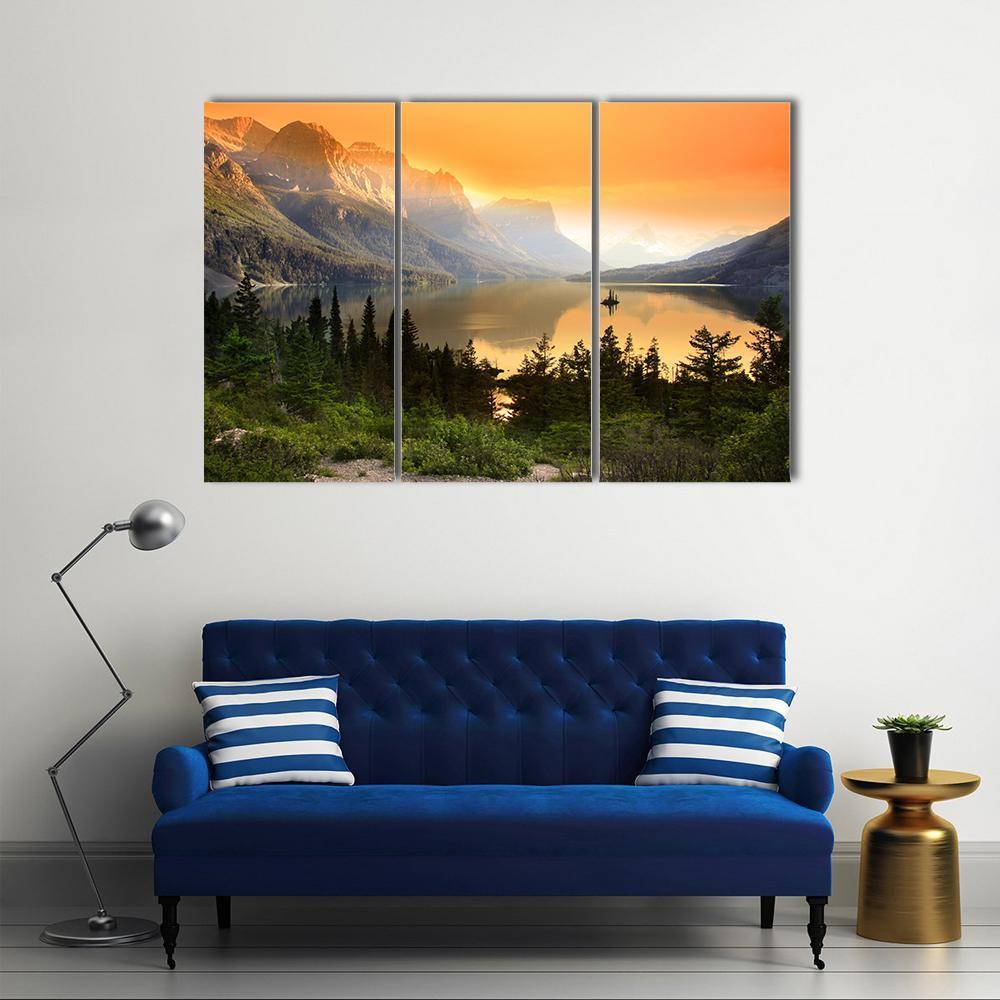 Wild Goose Island On Saint Mary Lake Canvas Wall Art-3 Horizontal-Gallery Wrap-37" x 24"-Tiaracle