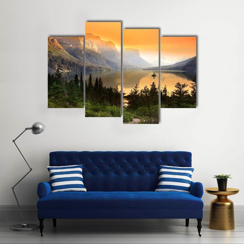 Wild Goose Island On Saint Mary Lake Canvas Wall Art-4 Pop-Gallery Wrap-50" x 32"-Tiaracle