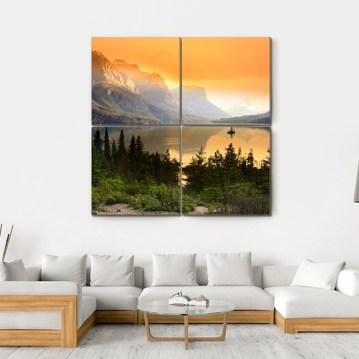 Wild Goose Island On Saint Mary Lake Canvas Wall Art-4 Square-Gallery Wrap-17" x 17"-Tiaracle