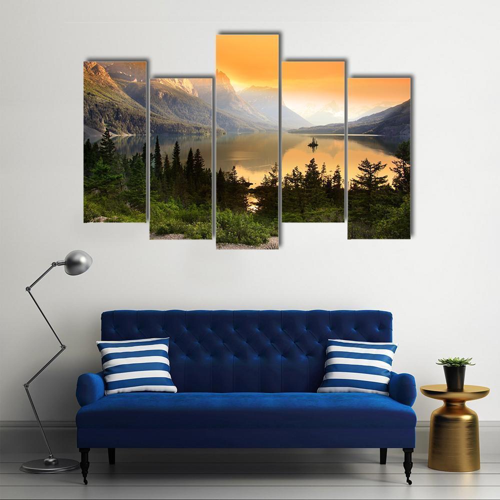 Wild Goose Island On Saint Mary Lake Canvas Wall Art-5 Pop-Gallery Wrap-47" x 32"-Tiaracle